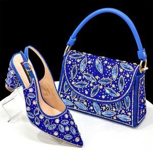 <strong>Women</strong> <strong>Royal</strong> <strong>Blue</strong> High Heels Leather diamond party wedding <strong>Shoes</strong> with matching Handbag - Product Image 1