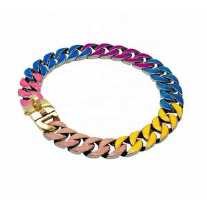 New Hot Sale Luxus Gold Edelstahl Haustier halsband 32mm bunt leuchtende kubanische Kette Metall Hunde halsband für Bulldogs - Product Image 5