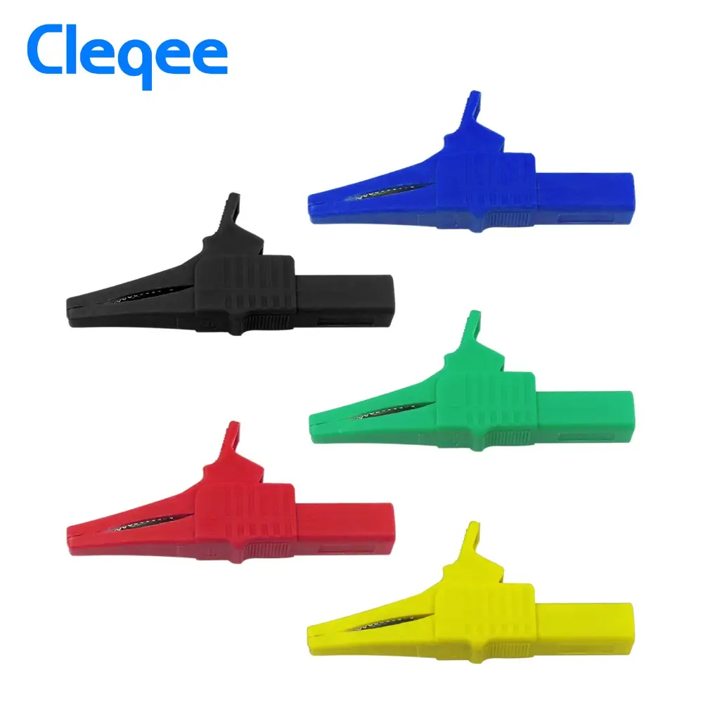 Cleqee-2 P2003 5 Color Safety Crocodile Clip Test Clips 32A 1000V Plastic Alligator Clip Suitable für 4mm Shrouded Banana Plug