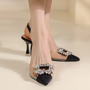 Sandali con <span class=keywords><strong>Tacco</strong></span> Alto e Fibbia Quadrata con Strass, Punta Trasparente alla Moda per Donne, Tacchi Sottili Estivi - Product Image 4