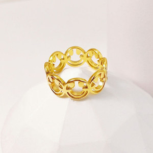 Personnalisé nouvelle bague en acier inoxydable et titane acier plaqué or creux visage souriant bague de mode bijoux découpés au laser - Product Image 1