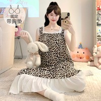 Ensemble de pyjama d'été style princesse avec soutien-gorge rembourré, bretelles spaghetti, robe de nuit longue, microfibre respirante, taille élastique, grande taille