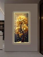 Tableau Mural LED en Gros, Peinture 3D Décoration Lumineuse Maison, Arbre Doré, Peinture sur Porcelaine Cristal