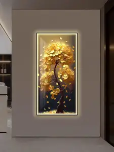 Wholesale Led Wall Art 3D Painting Home Decor Lighting Decoration Home Gold Tree Crystal Porcelain Painting