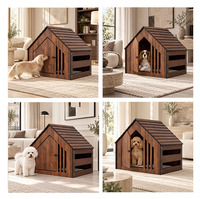 Maison pour chat et chien en bois massif confortable et moderne, meuble d'intérieur pour animaux de compagnie avec porte et aérations pour salon