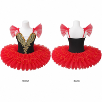 Robe de danse tutu rouge et noire à sequins, broderie dorée, corsage en V profond, jupe en tulle éclatante, costume de film/télévision