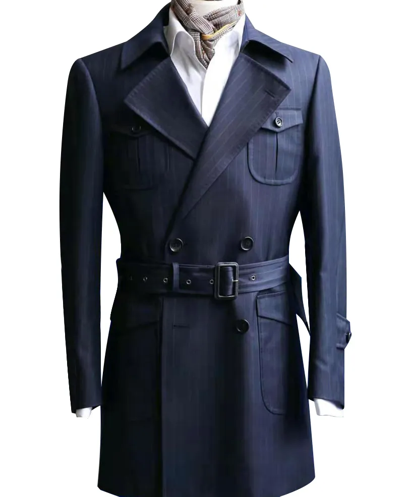 2019 best selling men casual lapel long trench with belt