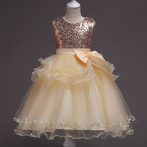 Vestido de Princesa para Niñas, Falda Tutú de Malla con Lentejuelas, Vestido de Dama de Honor en Línea A Color Champán - Product Image 1
