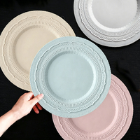 Platos base de cerámica azul claro para bodas, plato inferior de porcelana texturizada de lujo de 33 cm (13 pulgadas).