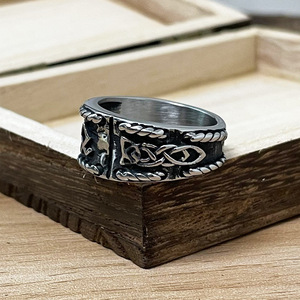 yunnique Nordic Viking Style Stainless Steel <b>Ring</b> Letter Pattern Unisex Jewelry Gift - Product Image 3