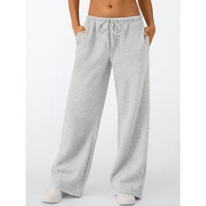 Pantalones de chándal anchos para mujer, de talle bajo, holgados, con cordón, con bolsillos, 100% algodón, tela de rizo, transpirables, joggers - Product Image 2
