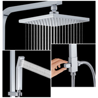 Colonne de douche carrée de luxe en acier inoxydable avec pomme de douche de 20cm