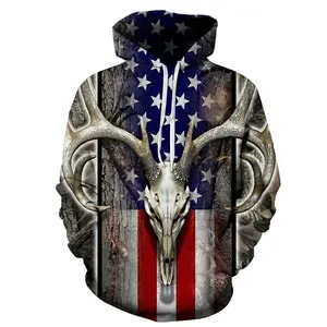 Fitspi Flag And Deer Skull Fashion 3d Sweater New Space Suit Spring Autumn Long Sleeve Hooded Sweater Hoodie Sweatshirt