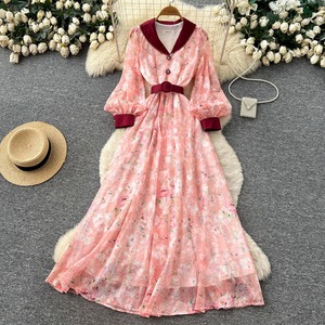 Robe décontractée d'été à manches lanternes florales, coupe ajustée, taille haute, style A, pour femmes de bureau - Product Image 4