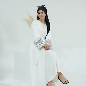 Loriya 2024 Vestidos femininos Cardigan Abaya modesto Dubai tendência aberta Abaya com mangas bordadas Keffiyeh Abaya turco muçulmano