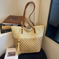 Sac fourre-tout grande capacité style vintage pour femme, idéal pour les vacances à la plage, nouvelle collection 2026, sac bandoulière tissé avec fermeture éclair et couleurs assorties