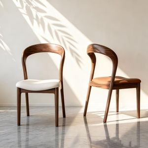 Sedia da Pranzo Moderna in <span class=keywords><strong>Legno</strong></span> Naturale, Telaio Ergonomico Curvo con Seduta in Pelle Confortevole per Uso in <span class=keywords><strong>Cucina</strong></span> - Product Image 3