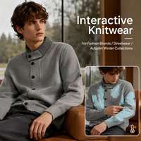 Cardigan thermochromique surdimensionné pour homme, en tricot, à double boutonnage, avec doublure en laine, vente en gros directe usine