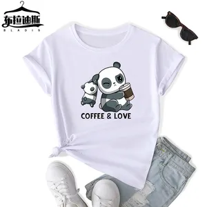 cross border Amazon ebay 2024 New cute cartoon sleeveless t-shirt Naughty Panda coffee print Slimming leisure women t shirt