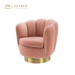 Blush <strong>Scalloped</strong> Swivel Modern Gold Base Armchair Velvet Single Sofa <strong>Chair</strong> for Living Room Club Bedroom - Product Image 1