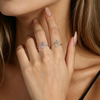 Bague en argent sterling S925 plaquée or 18 carats avec pierres facettées blanches, bague ouverte réglable pour femmes
