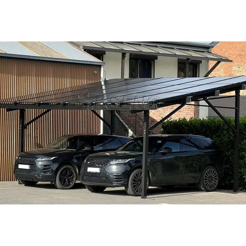 Puerto de coche solar de aluminio negro con sistema de montaje de cochera para estructura de aplicación en tierra