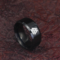 Bague Viking Homme Acier Inoxydable Noir Triangle Motif Vintage Nordique Bande Geometrique Bijoux Gros Usine Directe Fabricant