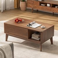 Table basse relevable de style américain moderne avec compartiments de rangement, en bois, pour salon