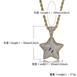 Collar de Joyería Unisex de Moda con Colgante de Estrella de Cinco Puntas de Dibujos Animados Hip Hop, Micro Pavimentado con Circonita Cúbica, Venta Caliente Transfronteriza - Product Image 4