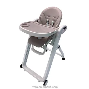 Trona plegable de tela PU para niños, silla alta de lujo para alimentación de bebé