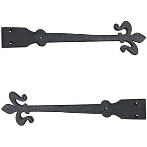 Paire de charnières de porte en fer forgé traditionnelles, design Fleur de Lys noir, 460 mm x 119 mm - Product Image 3