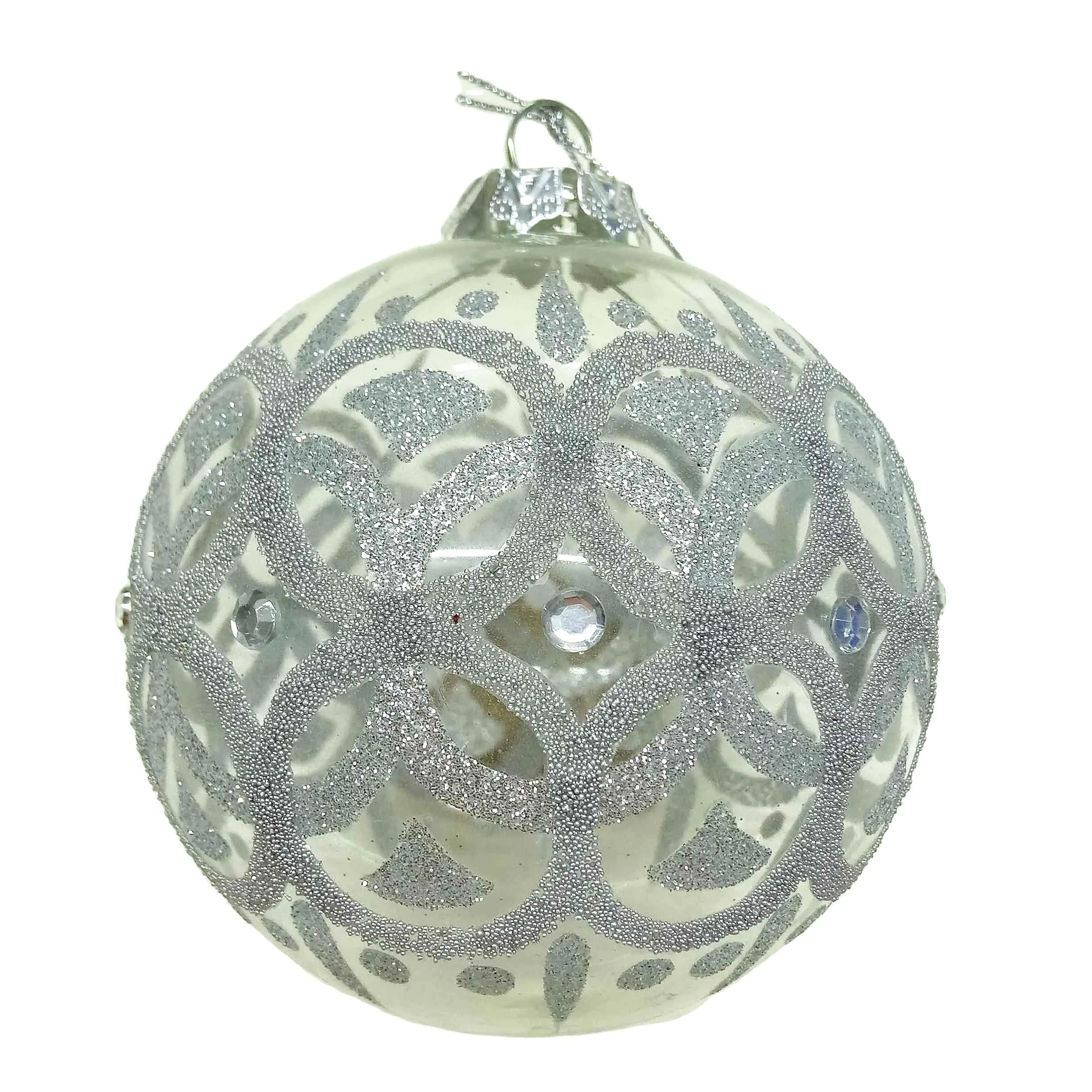 Factory Custom 8cm Diamond Glitter Silver Snowflake Manual Painted Clear Christmas Glass Ball For Decor