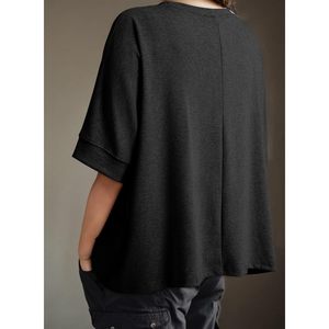 เสื้อครอปท็อปผู้หญิง Dokotoo ผ้าเจอร์ซีย์สีพื้น ทรงหลวมไหล่ตก สไตล์โอเวอร์ไซส์ เสื้อยืดพื้นฐาน - Product Image 4