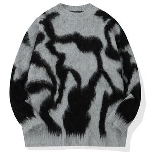 Custom Oem ODM <b>Men</b> <b>Mohair</b> Knitted Oversized <b>Jumper</b> Jacquard Pullover <b>Mohair</b> Sweaters Knitwear Crew Neck Fuzzy Sweater for <b>Men</b> - Product Image 1