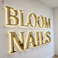 Logo mural personnalisé pour hall d'hôtel, enseigne en acrylique doré rétroéclairée 3D, lettres lumineuses LED, enseigne en métal LED pour salon de beauté et de coiffure