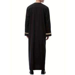 Hombres Thobe Thawb Caftan Cuello redondo Botón hecho a mano Thobe Color sólido Poliéster Algodón Musulmán Hombres Thobe - Product Image 3