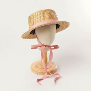 หมวกเด็กฤดูร้อน หมวกฟางข้าวสาลีทรงแบน สายรัดปรับได้ สำหรับกิจกรรมกลางแจ้ง ชายหาด ท่องเที่ยว ป้องกันแสงแดด ปีกกว้าง - Product Image 3