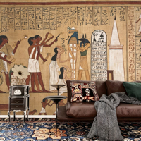 Papier peint non tissé à thème Pharaon et hiéroglyphes du Papyrus égyptien ancien pour décoration de restaurant