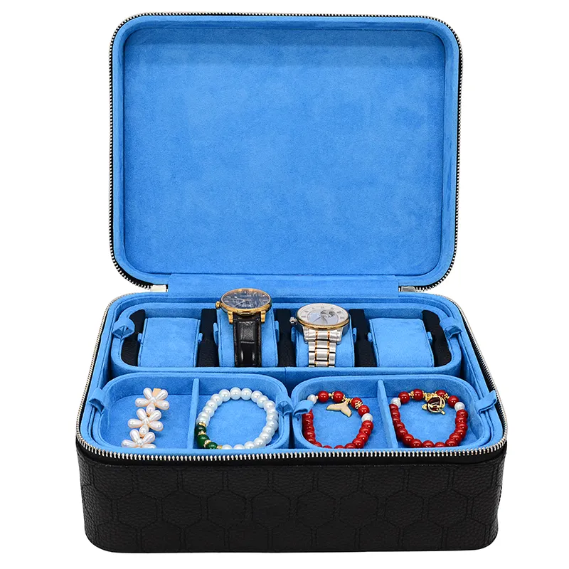 Women Girls Organizer Ring Earring Necklace Watch Portable Jewellery Storage Case Zipper ICE Travel Leather jewelry boxes