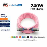 Cable de Carga USB Tipo-C con Luz LED Brillante de 240W 5A, Carga Rápida, Silicona Líquida, Luz Nocturna RGB para iOS y Android