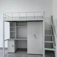 Lit superposé en métal réglable pour étudiants avec bureau, placard et armoire - Lit de dortoir multifonctionnel, gain de place et durable