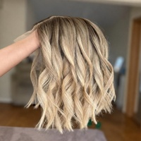 Perruque Bob Courte Lisse Blond Cendré Balayage Cheveux Humains 13x4 Transparente Lace Frontale Sans Colle Prête à Porter Pré-Plumée