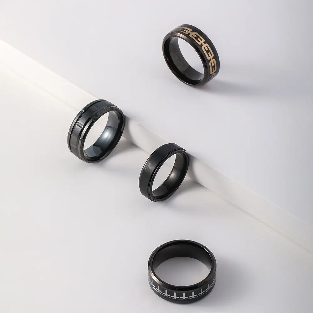 4 Stks/set Hoge Kwaliteit Mannen Ring Set Luxe Design Rvs Sieraden Set Klassiek Zwart Hiphop Ringen Vinger Decoratie