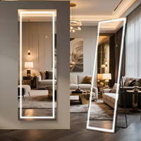 Espejo de pie grande con retroiluminación LED táctil regulable y soporte estable para proyectos de hoteles y apartamentos