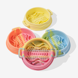 Tazón de Viaje Doble Plegable de Silicona para Mascotas, Comedero Lento con Base de Succión, Antideslizante, Anti-Asfixia, Portátil, Sólido, para Camping - Product Image 1