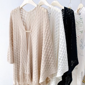 Chales <span class=keywords><strong>de</strong></span> punto <span class=keywords><strong>de</strong></span> verano con diseño calado, capa con flecos, poncho para mujer, color liso, transpirable, bufanda para cubrir el cheongsam - Product Image 1