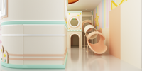 Parque Infantil Interior Suave Estilo Macaron Pastel con Mini Carrusel, Torre de Juego de Múltiples Niveles para Guarderías, Boutiques y Centros Comerciales