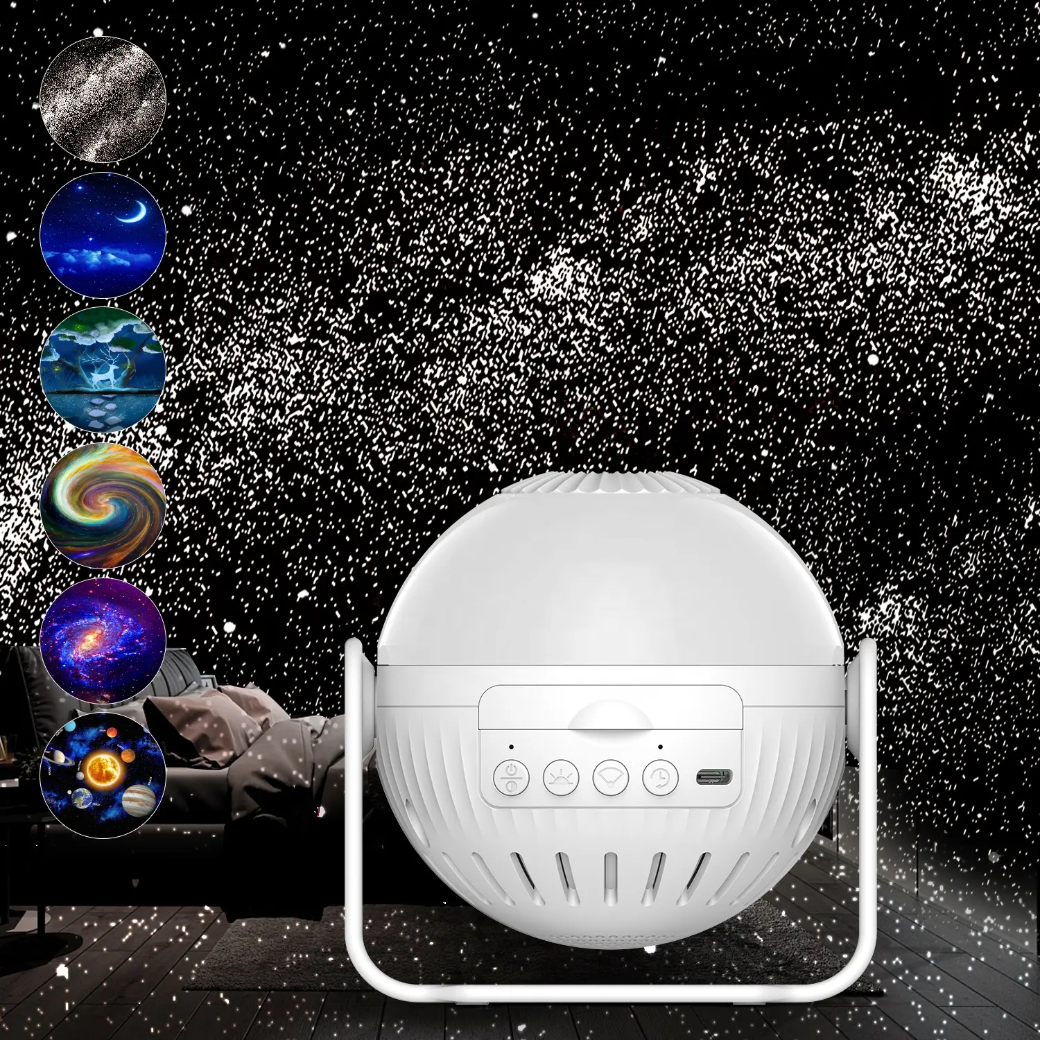 Bedroom 360 Rotating Focusable Star Projector Lamp Star Projection Planetarium Projector with Bluetooth Music Speaker