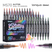 LANGUO – Lot de 96 marqueurs scintillants double pointe bicolores, stylos à paillettes double extrémité pour l'art, la peinture, le bureau et la papeterie scolaire