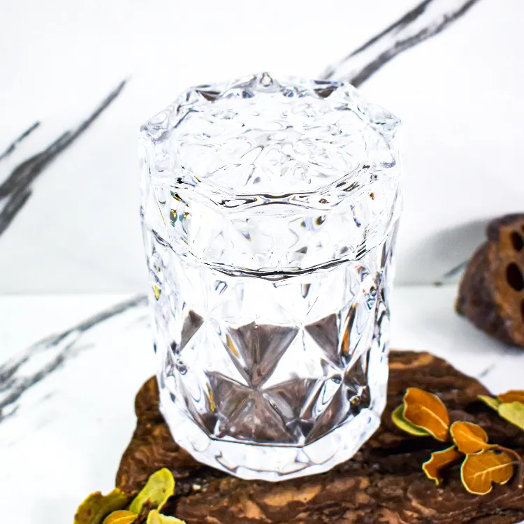 LZ hot sale diamond patten emboss glass candle jar luxury diamond pattern gel cut crystal clear candle glass containers